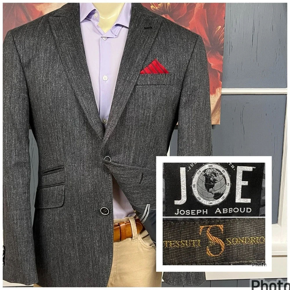Joseph Abboud Knit Blazer Sport Coat Mens 42R Slim Fit Cotton Stretch Gray